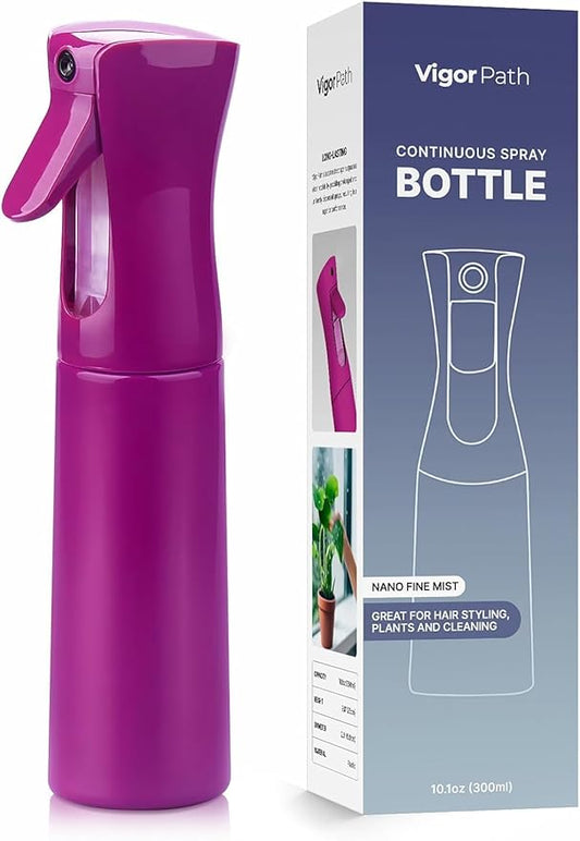 VIGOR PATH Continuous Spray Bottle for Hair – Fine Mist Mister for Hairstyling, Cleaning, Plants, Pets, Barbers, Salons, and Essential Oil Applications (300ml/10.1 oz) Light Purple