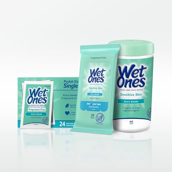 Wet Ones Hand and Face Wipes, Unscented | Wet Ones Sensitive Skin Wipes for Hands and Face, 40 ct. Canister