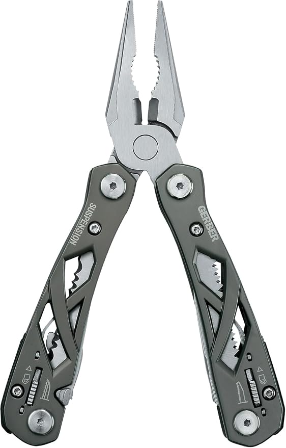 Gerber Suspension NXT 15-in-1 EDC Multitool, Pliers w/ Pocket Knife, Grey | Wire cutters, needle nose pliers, pocket knife, 12 tools, camping survival EDC, gifts for men, belt sheath included