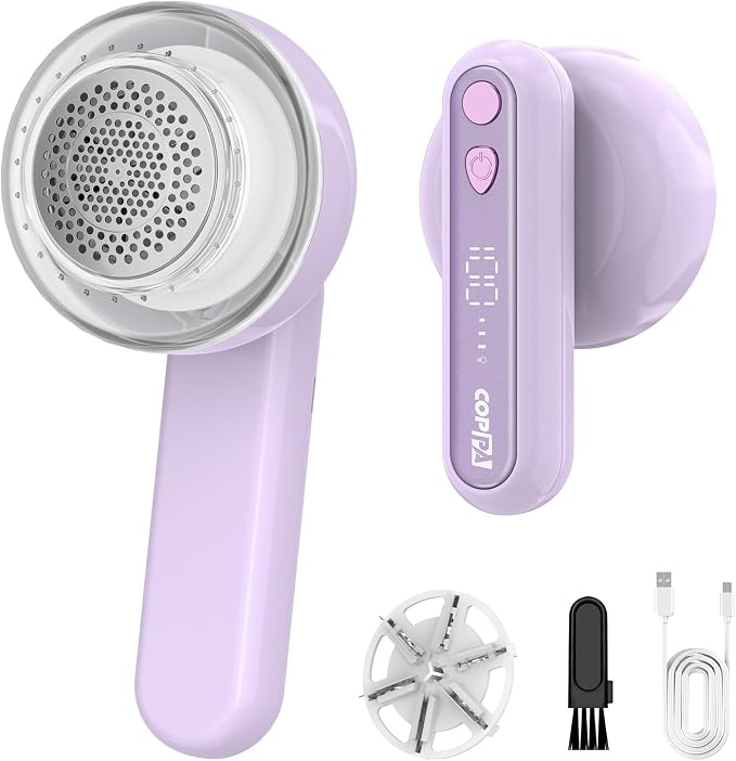 COPPA Lint Remover, LR-01 Remove Fuzz Lint USB-C Rechargeable 6 Blades & 3 Speed Mode Shut-Off Protection Portable Fuzz Remover with Battery Display for Clothing Furniture Curtain