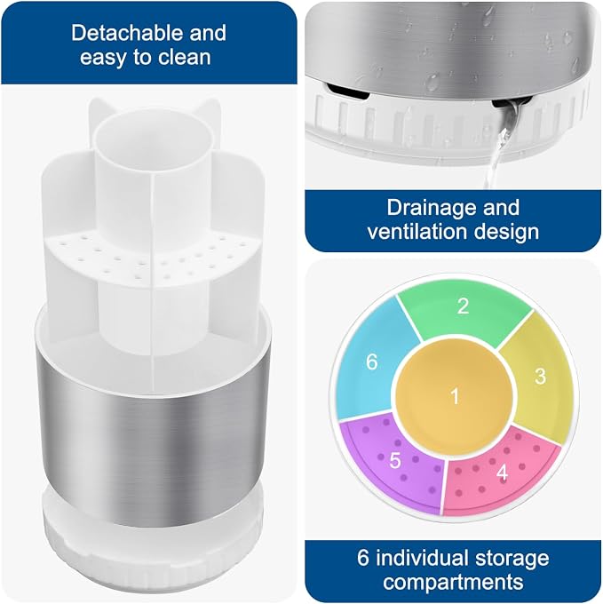 GFWARE Silver Toothbrush Holders for Bathrooms Countertop Organizer - Kids Electric Toothbrush and Toothpaste Holder Rotating Tooth Brush Organization Bathroom Sink Accessories Storage Caddy