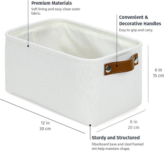 OrganiHaus Small Fabric Storage Baskets 6 Pack, 12x8in Cloth Storage Bins for Shelves, Small Baskets for Organizing Bathroom Pantry Closet, Canvas Shelf Baskets, Off-White