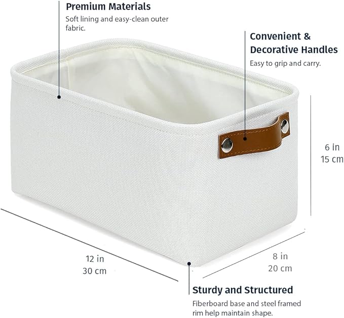 OrganiHaus Small Fabric Storage Baskets 3 Pack, 12x8in Cloth Storage Bins for Shelves, Small Baskets for Organizing Bathroom Pantry Closet, Canvas Shelf Baskets, Off-White