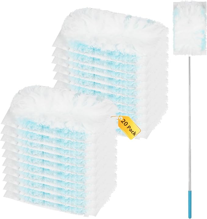 20 Count Feather Dusters Refill for Cleaning, 180 Degree Heavy Duty Duster Replacement Head for Swiffer Duster,Dusting Furniture, Blinds, Ceiling Fans, Helps Remove Allergens