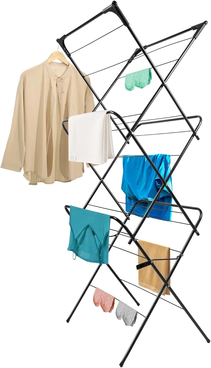 Foldable Clothes Drying Rack Laundry Drying Rack Black | Collapsible Use for Indoor & Outdoor | Space Saving | 54"x24"x17" | Easy to Assemble