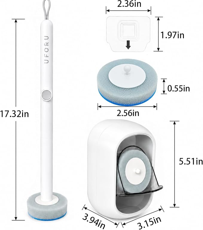 UFORU Disposable Toilet Brush with 7 Refill Heads, Toilet Wand Kit and Toilet Bowl Cleaner Brush, Wall Mounted Holder Set for Bathroom Cleaning