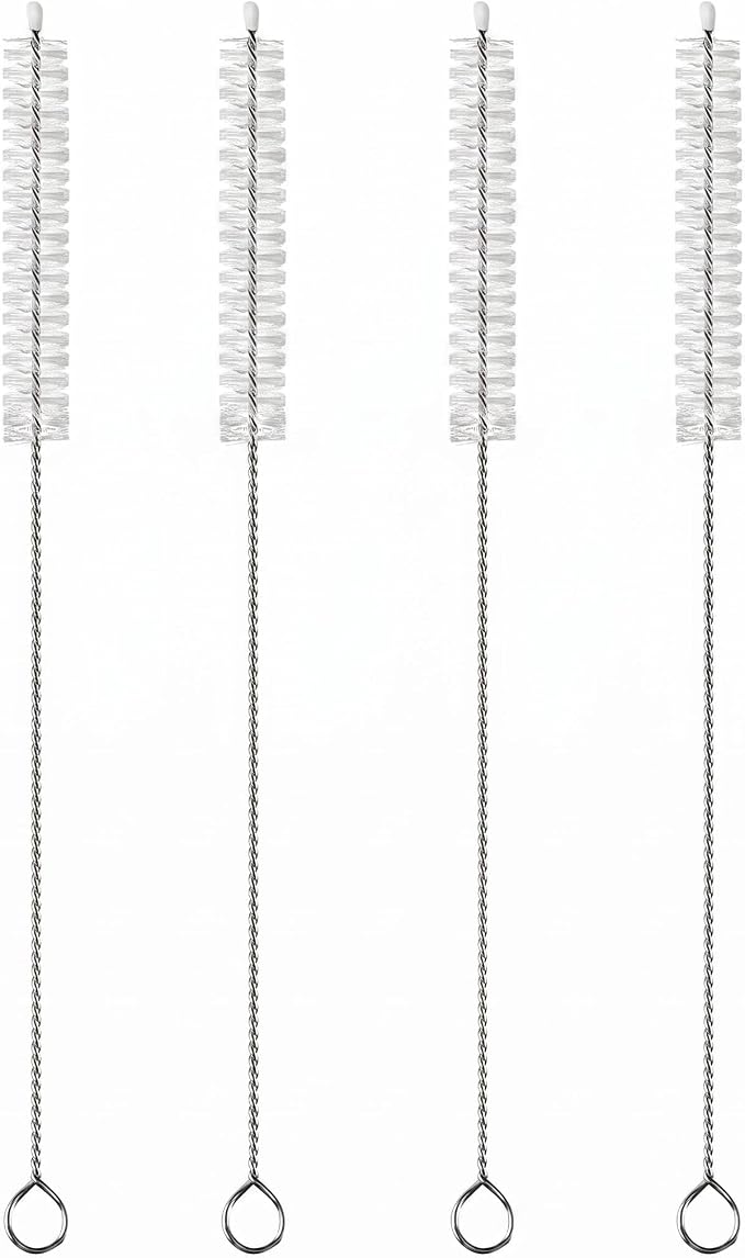 4 Pack Long Handle Pipe Cleaning Brush Set, Soft Bristle Deep Clean Detail Brush for Straws, Narrow Bottles, Small Tubes, Crevices