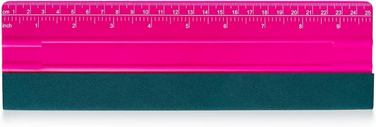FOSHIO Professional Squeegee for Vinyl, Decals, Sticker Paper, Wallpaper, Window Film, Craft, Suede Felt Squeegee Smoothing Tool with Ruler, Pink (10 inches)