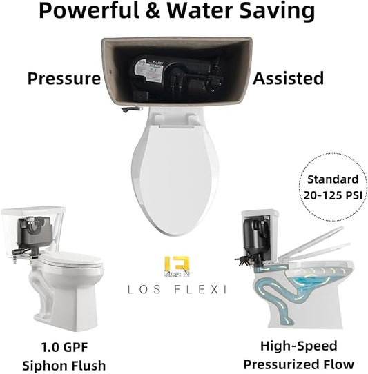 Pressure Assisted Toilet with 18.8" Comfort Tall Height, Los Flexi Two Piece Toilet With Powerful Flush, ADA & Elongated Bowl, 1.0 GPF Water Saving Siphon Flush, 12" Rough-In & Easy Installation