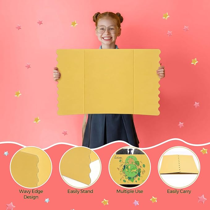 Mooliwe 4 Pack 24" x 16" Trifold Poster Board Tri Fold Poster Boards Foldable Corrugated Business Presentation Display Paper Boards for Science Fair Events, School Projects, Exhibitions