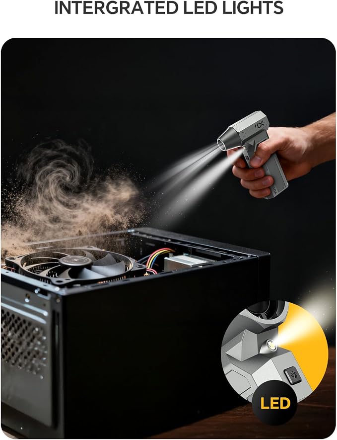 Compressed Air Duster 150000RPM 4-Gear Electric Air Duster Rechargeable | Air Blower with LED Display & Brushless Motor Cordless Turbo Fan with LED Light for Computer, Keyboard, Car, Home, Outdoor