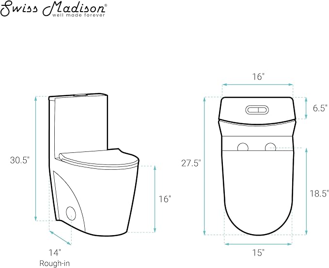 St. Tropez One-Piece 14" Rough-in 1.1/1.6 GPF Dual Top Vortex Flush Elongated Toilet in Matte White