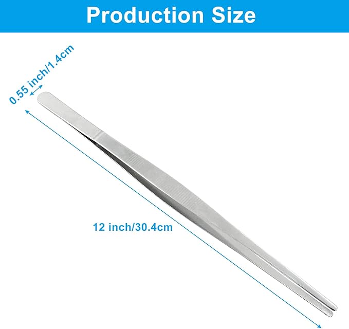 2Pcs 12 Inch Kitchen Tweezers Tongs, Cooking Tweezers, Chef Tweezers professional, Long Handle Food Tweezers, Stainless Steel Tweezers for Culinary, Bar, BBQ, Plating