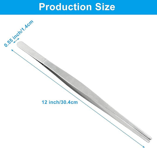 2Pcs 12 Inch Kitchen Tweezers Tongs, Cooking Tweezers, Chef Tweezers professional, Long Handle Food Tweezers, Stainless Steel Tweezers for Culinary, Bar, BBQ, Plating