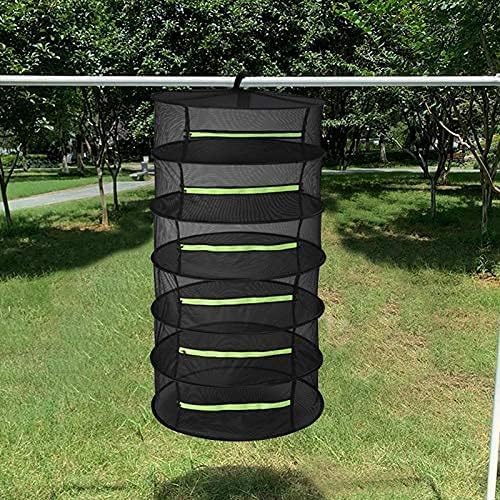 Herb Drying Rack Hanging 6 Layer, 2ft Collapsible Herb Dryer Mesh with Zipper Garden Gloves Hook, Plant Net Dry Rack for Drying Seeds Bud Grass Hydroponic Plants Outdoor Gardening Supplies 24"D x 47"H