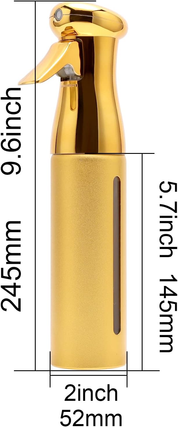 Salon Style Hair Spray Misting Bottle, Fine Mist Continuous Spray Bottle，10 Oz Shiny Aerosol Free Water Mister for hairstyling,Cleaning Solutions Dispensing (Gold)