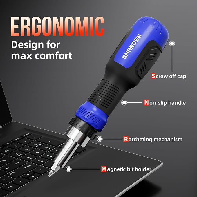 26-in-1 Ratcheting Screwdriver Set Multi Screwdriver Tool Kit | All in 1 Ratchet Screwdriver, 12 Double Ended CRV Bits Phillips Slotted Torx Hex, Portable Tool for Home Bike Computer Repair