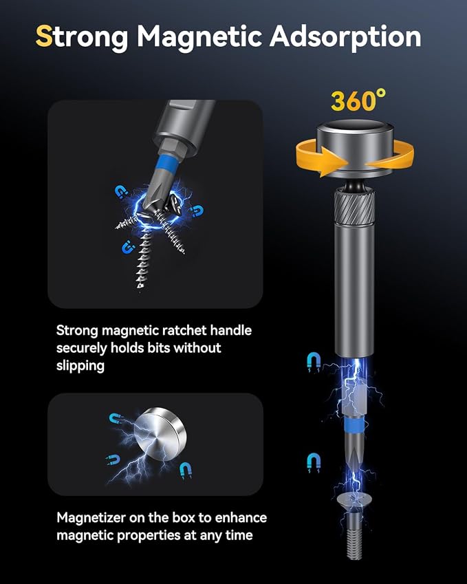 74 in 1 Ratchet Screwdriver Set, Magnetic Ratchet Screwdriver, 71 S2 Bits | 360° Ratchet Wrench, Multi-Function T-Handle for Electronics, Computer, Camera, Bicycle Repair, Gift for Men