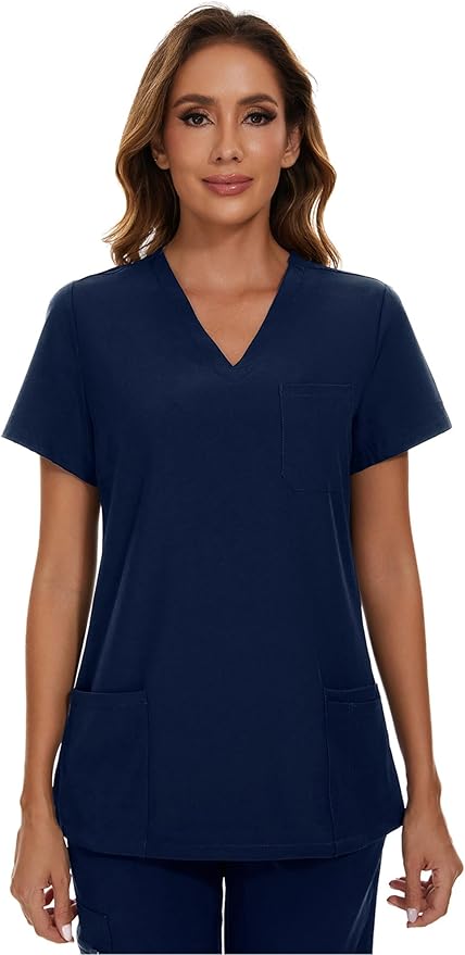 Scrubs Tops for Woman - Soft Stretch, V-Neck Tops | 3 Pockets, Side Split Design, Short Sleeve, Breathable & Lightweight Nursing Shirt, Easy-Care Fabric for All-Day Comfort