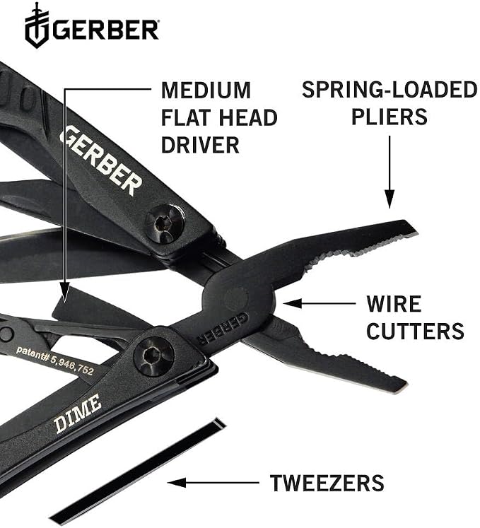 Gerber Dime 12-in-1 Mini Multitool Pliers, Pocket Knife,Bottle Opener,Black