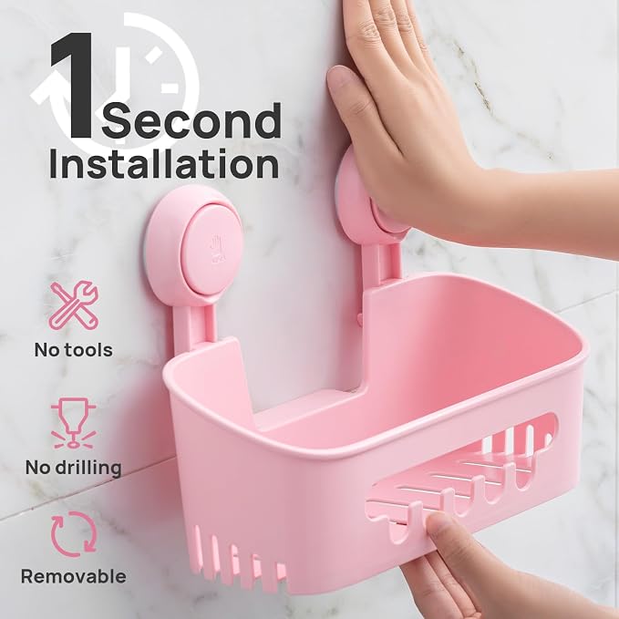 LEVERLOC Shower Caddy Suction Cup Shower Organizer Bathroom Storage Removable Powerful Suction Shower Shelf, Blue
