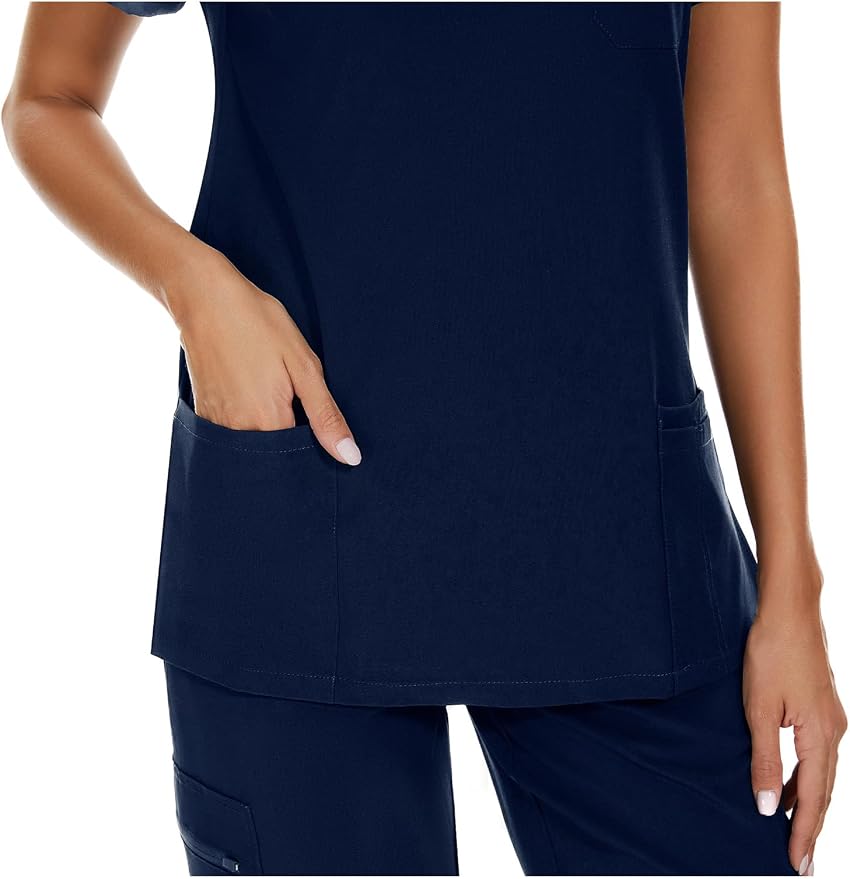 Scrubs Tops for Woman - Soft Stretch, V-Neck Tops | 3 Pockets, Side Split Design, Short Sleeve, Breathable & Lightweight Nursing Shirt, Easy-Care Fabric for All-Day Comfort