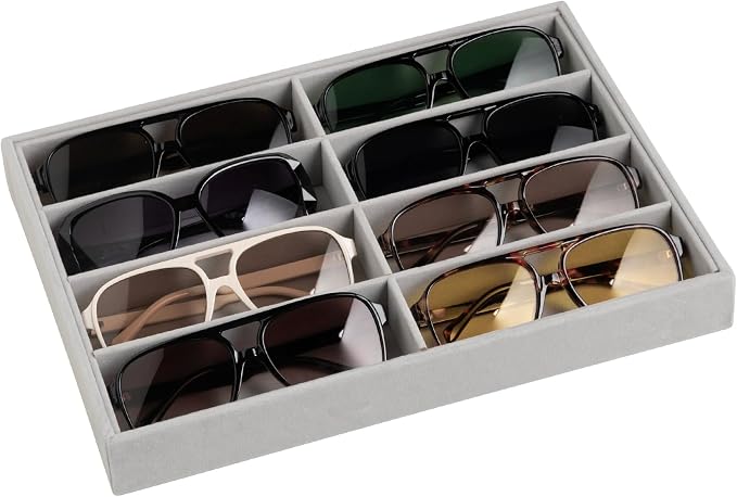 Frebeauty 8-Slot Sunglass Organizer,Velvet Sunglass Holder for Drawer | Vanity Glass Holder,Sunglass Case For Multiple Sunglass,Sunglass Tray,Glass Storage,Sunglass Box for Women,Eyeglass Organizer