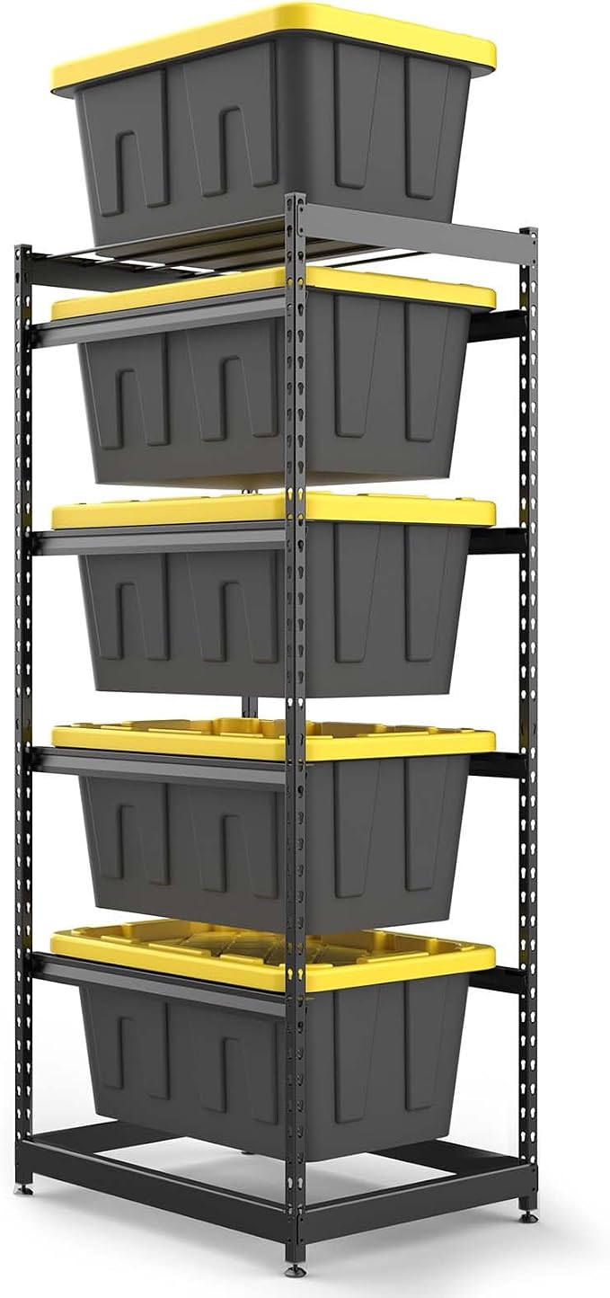 FERO 27 Gallon Tote Storage Rack, Heavy-Duty Storage Bin Rack Organizer, 5-Tier Standing Storage Bin Shelves, 250 lb Capacity, Maximize Space for Garage, Warehouse, Utility
