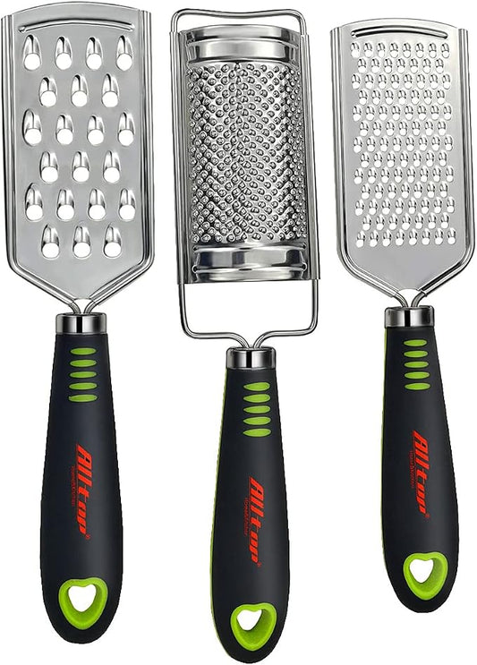 ALLTOP Food Graters for Cheese,Nutmeg,Potato,Ginger and Garlic,Cirtrus,Hand-held Stainless Steel Zester for Kitchen - Pro Multi-purpose Gadgets,Set of 3 Grinders