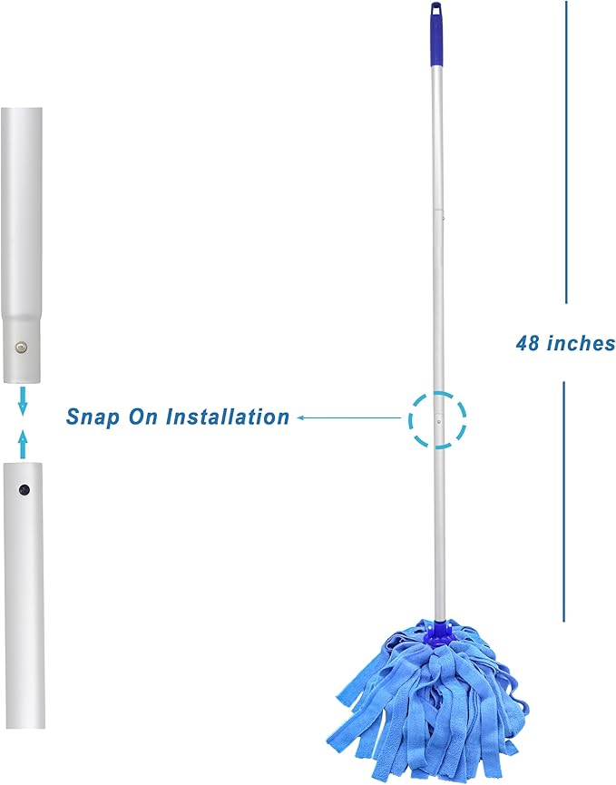 EaseYourDay Mop, One Pole with Two Blue Microfiber Cloth Heads (1 Handle & 2 Mop Heads)