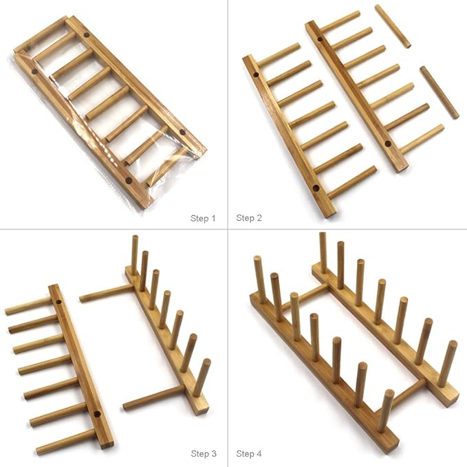 Bamboo Wooden Plate Racks Dish display Holder Kitchen Storage, Pack of 2 | Cabinet Organizer for Dish / Plate / Bowl / Cup / Pot Lid / Cutting Board/ Book (vertical)