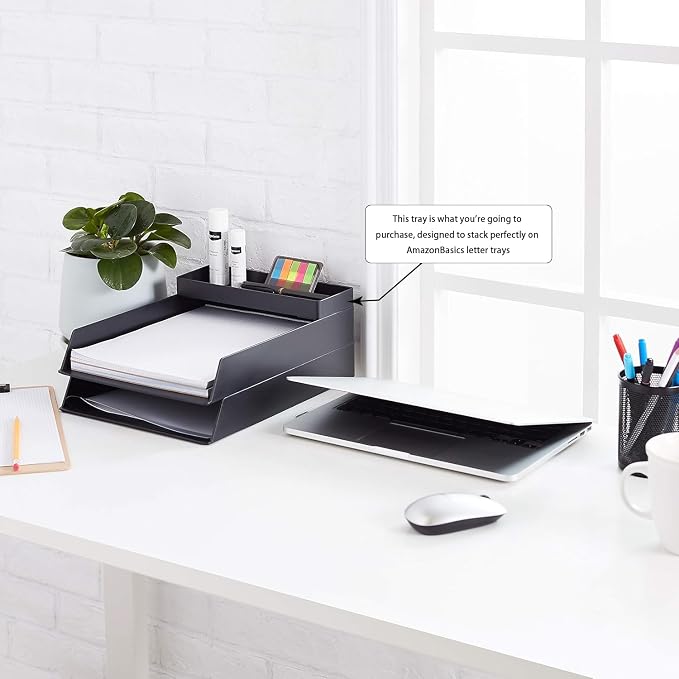 Amazon Basics Rectangular Plastic Desk Organizer, Half Accessory Tray for Office Supplies and Workspace Organization, 9.4" x 3.3" x 1", Black