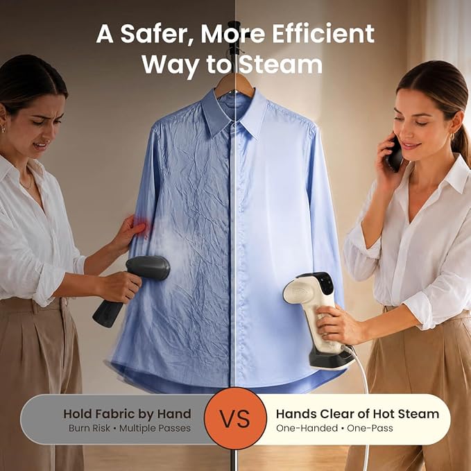 86lux Vacuum Steamer for Clothes, Handheld Travel Garment Steamer, Beige | 340ml Large Water Tank,3800Pa Suction, Fast Heat-Up 2-in-1 Steam Iron Wrinkle Remover for Travel, Shirts & Delicates
