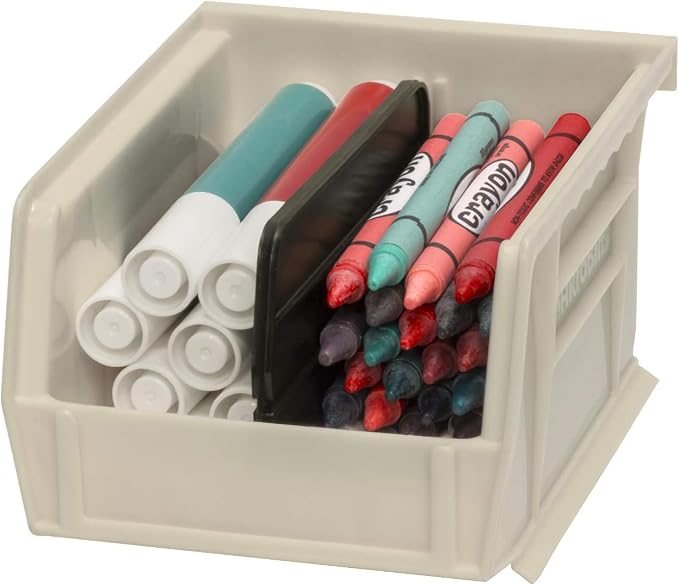 Akro-Mils 30210 AkroBins Plastic Storage Bins, Space-Saving Stackable Bins for Garage, Pantry, Craft Organization, 5" x 4" x 3", Stone, 24-Pack