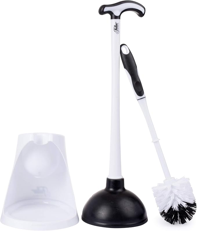 Fuller Brush Bowl Brush & Plunger in Caddy Set– 16-Inch Long Handle Brush – Pistol Grip Rubberized Plunger, Wide Base Caddy, Bathroom, Rim, Trap Cleaner (Pack of 1)