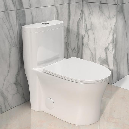 One Piece Toilet with ADA Height Seat- White Ceramic Toilets with 17.3" Chair Seat 1.1/1.16 GPF High Efficiency Water Saving Power Flush Toilet Bowl Modern Bathroom
