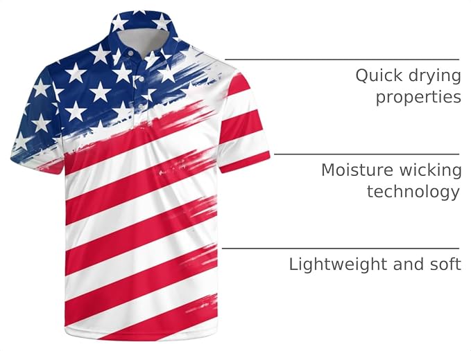 Polo Shirts for Men Moisture Wicking Mens Polo Shirts Patriotic Shirts for Men