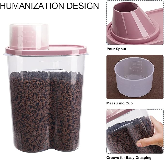 2 Pack 2lb/2.5L Pet Food Storage Container with Measuring Cup, Can Covers and Bowl for Small Dog, Cat, Waterproof-BPA Free