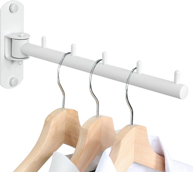 Mooche Swing Clothes Hanger Rack, Garment Racks 9.45" Long, White | 180°Rotation Laundry Drying Rack 304 Stainless Steel Space Saving Wall Mounted for Laundry Room Bedroom Balcony