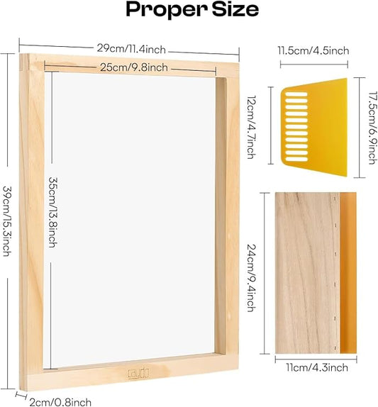 Caydo Screen Printing Frame with Screen Printing Squeegee for T-Shirts, Backpacks, Handbags DIY Printing, 10 x 14 Inch Wood Silk Screen with 110 White Mesh