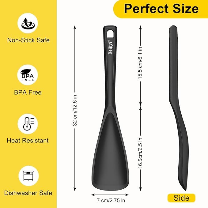 Beijiyi 3 Pack Silicone Spatula Spoon, 12.6 In, Multifunction Kitchen Cooking Spoons, Great for Nonstick Cookware Cooking and Serving, BPA-Free Seamless Design, Multicolor (Black/Blue/Red)