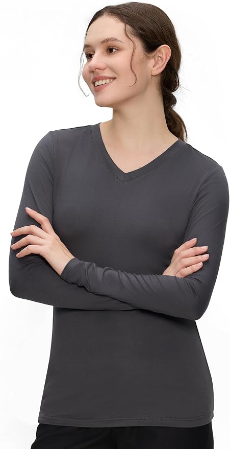 COZYFIT Women’s Underscrub Tee, V-Neck Long Sleeve Undershirt | Soft & Easy Care Fabric, Slim Fit, Smooth Touch, Comfort V-Neck Tee, Machine Wash, Multiple Sizes for Choose