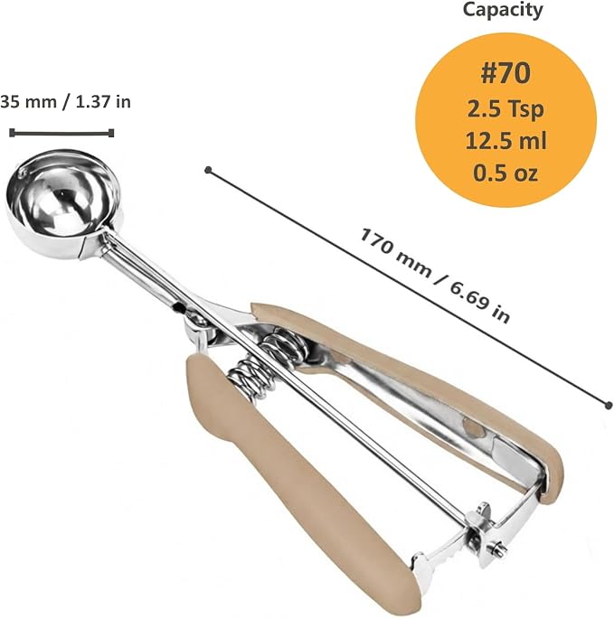 Cookie Scoop, Ice Cream Scoop, 0.8Tbsp/2.5tsp/12.5ml/0.5oz Cookie Scoops for Baking, 18/8 Stainless Steel Cookie Scooper for Baking, Cookie Dough Scoop, Ice Cream Scooper with Trigger Release (Brown)