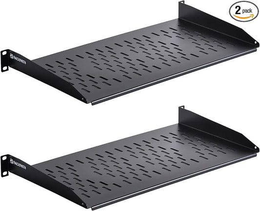 RackPath 1U Cantilever Universal Rack Shelf - 10in Deep – Rackmount Shelf for 19’’ AV/Network Equipment Racks – 55lbs Capacity - 2Pack