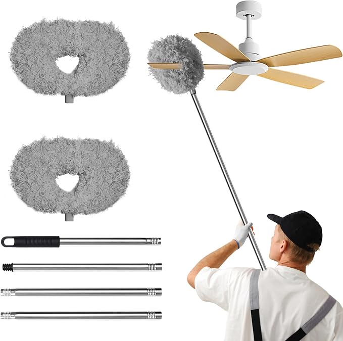 Storystore Ceiling Fan Cleaner Duster - Adjustable Duster with Extension Pole,Dusters for Cleaning Fan Blade, Walls and Cobweb (2Pcs Dusters/Grey)