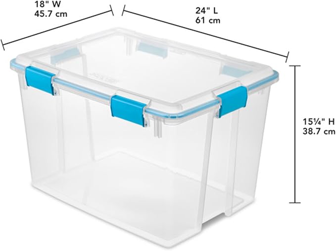 Sterilite Gasket Storage Box with Lids for Home & Office, 80 Quart, 16-Pack | Heavy-Duty, Stackable, and Organizing Containers for Bathroom, Cabinet, Closet, and Garage, Clear and Blue Aquarium Latches