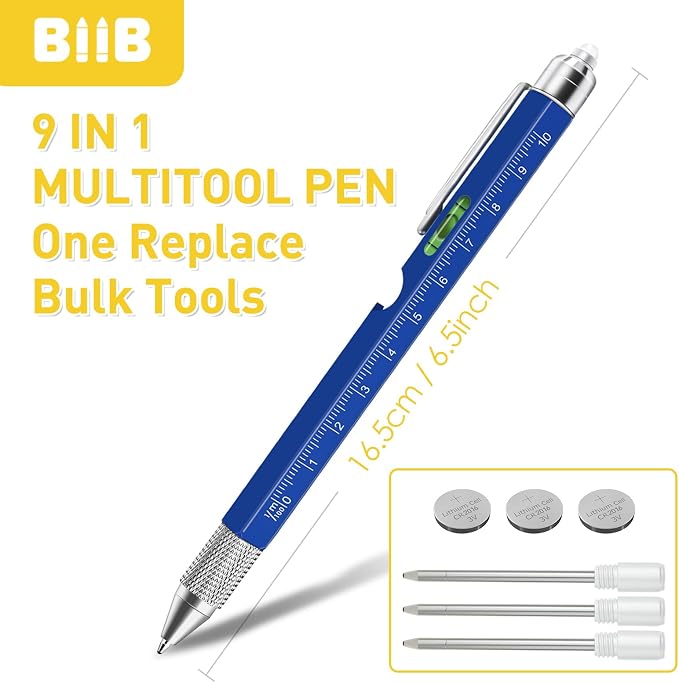 BIIB Gifts for Men 9 in 1 Multitool Pen, Mens Gifts for Him Dad Husband Boyfriend, Dad Gifts from Daughter, Gifts for Men Who Have Everything, Cool Tools