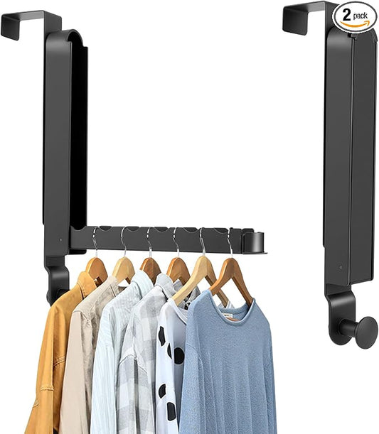 Over The Door Drying Rack, 2 Pack Grey Foldable Clothes Hanger Doors Hooks | Fits Doors Up To 1.88", Foldable Design, 6 Anti-Slip Slots with Extra Hanging Rod, Door Organizer Rack for Laundry Clothes
