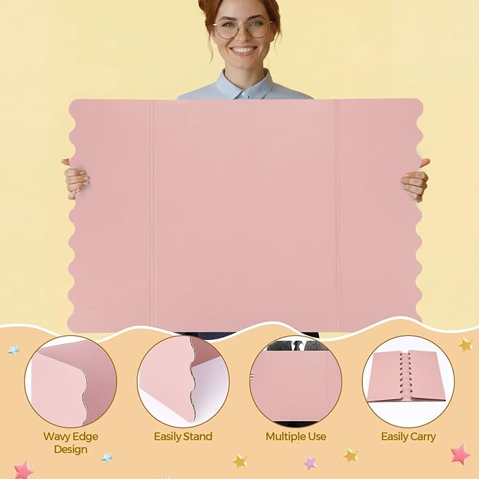 Mooliwe 4 Pack 21" x 14" Trifold Poster Board, Mini Foldable Corrugated Presentation Display Board with Scalloped Border for Science Fair Events, School Projects, Back to School Supplies