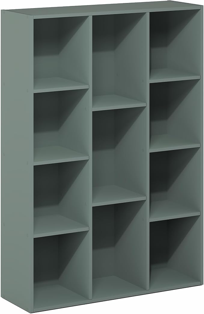 Furinno LUDER Book Shelf, 11-Cube Bookshelf, Reversible Bookcase, 9.4 x 29.1 x 41.7, Easy Assembly, for Living Room, Bedroom, Home Office, Sage Green